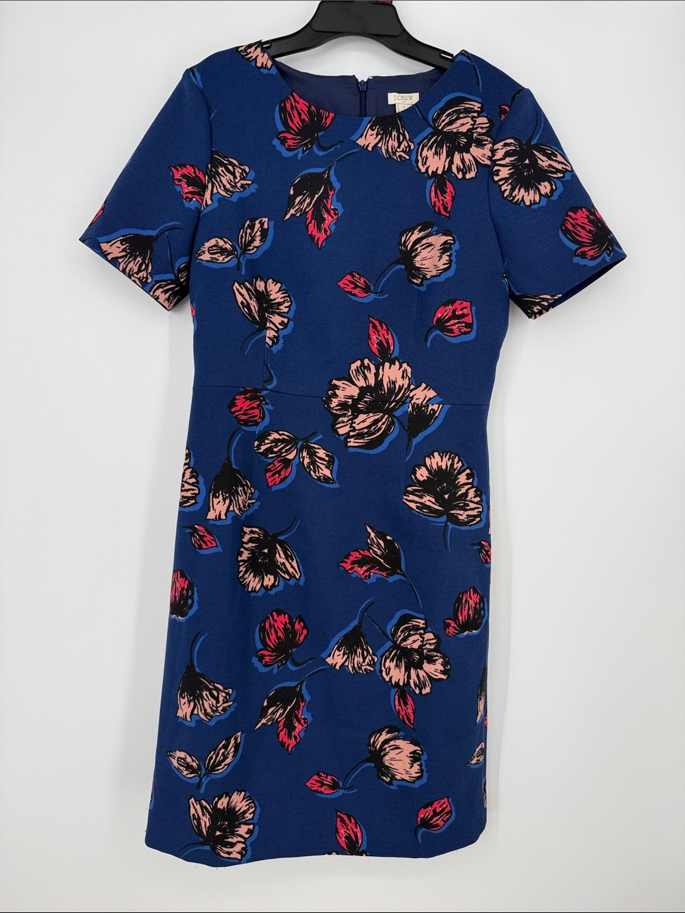 J. Crew Factory Blue Floral Short Sleeve Sheath Dress 6